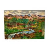 Idyllic Country Scene Painting on Plywood
