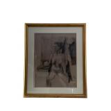 Charcoal Nude Drawing Signed JOA, Framed