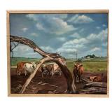 Cattle Scene Signed Connie Sanford, 1974