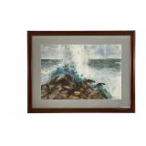 Framed Watercolor Seascape, Signed