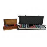 Poker Chip Set with Case & Card Set in Wood C