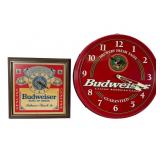 Two Budweiser Electric Clock Signs