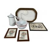 Decorative Art Lot & Enamelware with Framed 8