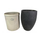 Stoneware Crock with Chip & Signed Black Plan