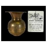 Pony Express Tobacco Spittoon & Metal Sign