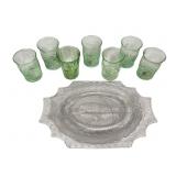 7 Uranium & Clear Glass Tumblers & 2 Dishes