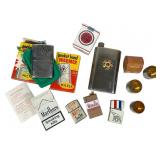 Lot: USSR Flask, Hand Warmers, Lighters