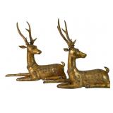 Thai-Style Gilt Metal Deer Sculptures