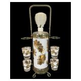 MCM Glass Decanter Set with Gold Leaf Design