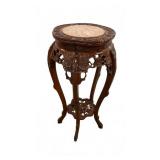 Chinese Carved Wood & Marble Plant Stand