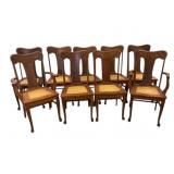 Set up 8T back oak chairs, refinished with cane