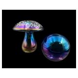 Iridescent Mushroom & Glass Eye Studio Paperw