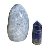 Blue Calcite Freeform & Lapis Lazuli Obelisk