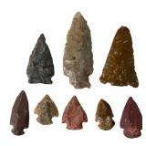8 Knapped Stone Arrowheads & Points