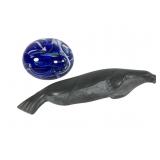 Hand-Carved Seal Sculpture & Glass Paperweight