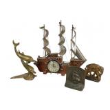 United Ship Clock, Dolphin Sculpture & Book-