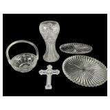 Waterford Cross, Heisey Basket & Cut Glass Lot