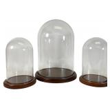 Bard's Glass Cloche Domes w/ Wooden Bases, Trio