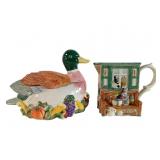 Fitz & Floyd Omnibus Duck Tureen & Rabbit Pitcher
