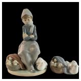 Lladro Porc. Figurines: Duck Seller & Ducklings