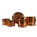5-Pc Bristol Brass Planters & Stamped Copper Tray
