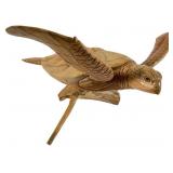 Carved Mahogany Sea Turtle Sculpture on Wood Base