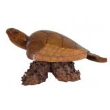 15 Inch Hand Carved Wood Sea Turtle Sculpture