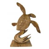 16.75 Inch Carved Wooden Sea Turtle Sculpture