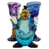 J.I. CO. Murano Art Glass Clown Bowl & 2 Goblets