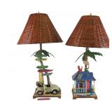 Pair Illustrated Escapes Coastal Table Lamps