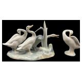 Two Lladro Glazed Porcelain Geese Figurines