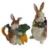 Pair Fitz & Floyd Ceramic Rabbit & Omnibus Teapot