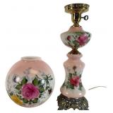 Pink Roses Milk Glass Gone w/ Wind Hurricane Lamp