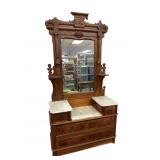 Victorian Eastlake Walnut Marble-Top Dresser