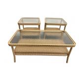 Wicker& Metal Three-Piece Occasional Table Set
