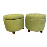 A Pair of Green Upholstered Storage Ottomans
