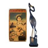 Toa Tobacco Poster and SERRV Heron Sculpture