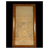 Antique Framed Adam and Eve Needlework Sampler
