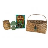 Annie Muhe Tile, Lefton Lamp, and Woven Baskets
