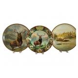 Three Antique Wildlife and Fraternal Tin Plates