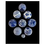 Nine Blue and White Porcelain Carpet Balls