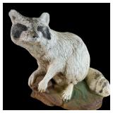 Vintage Painted Cast Concrete Raccoon Garden Statu