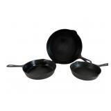 Three Wapak and Griswold Cast Iron Skillets