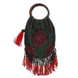 Art Deco Beaded Floral Pouch Purse with Fringed Bo