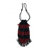 Red and Black Beaded Drawstring Reticule
