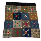 Vintage Floral Wool and Felt Patchwork Throw