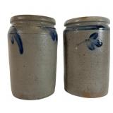 2 Antique Cobalt Decorated Stoneware Jars
