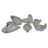 Six Clear Glass Figurines and Paperweights