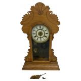 New Haven Clock Co. Oak Mantel Clock & Pendulum