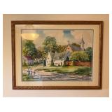 Village Scene Watercolor by Karoly Brecht, 1953
